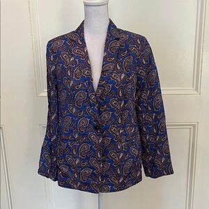 🔹Royal Blue & Chocolate, Banana Republic, Paisley Blazer Size 10, Fits Like an 8